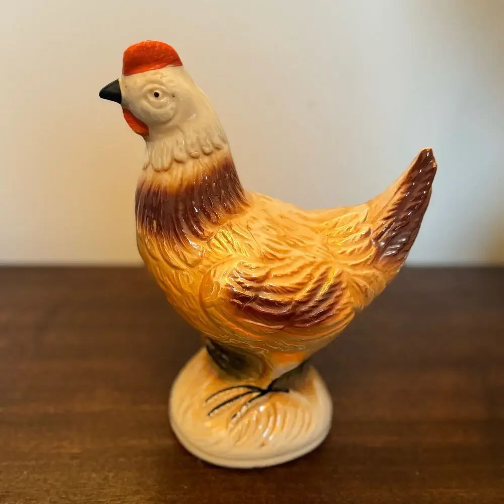 VTG Chicken Hen Ceramic Figurine Hand Painted Hen Farmhouse Décor Cottage Core